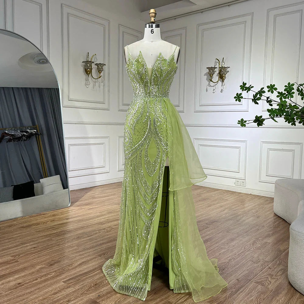 Light Pink Spaghetti Strap Mermaid Evening Dress with Beaded Overskirt LA72378A