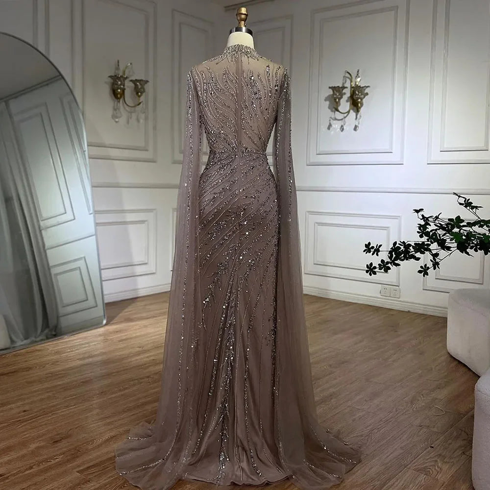 Luxury Nude Mermaid Evening Dress with Cape Sleeves LA71885A