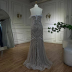 Serene Hill 2025 Weiß Nude Geteilter Meerjungfrau Perlenbesticktes Luxuriöses Abendkleid für Damen Hochzeitsfeier LA72522