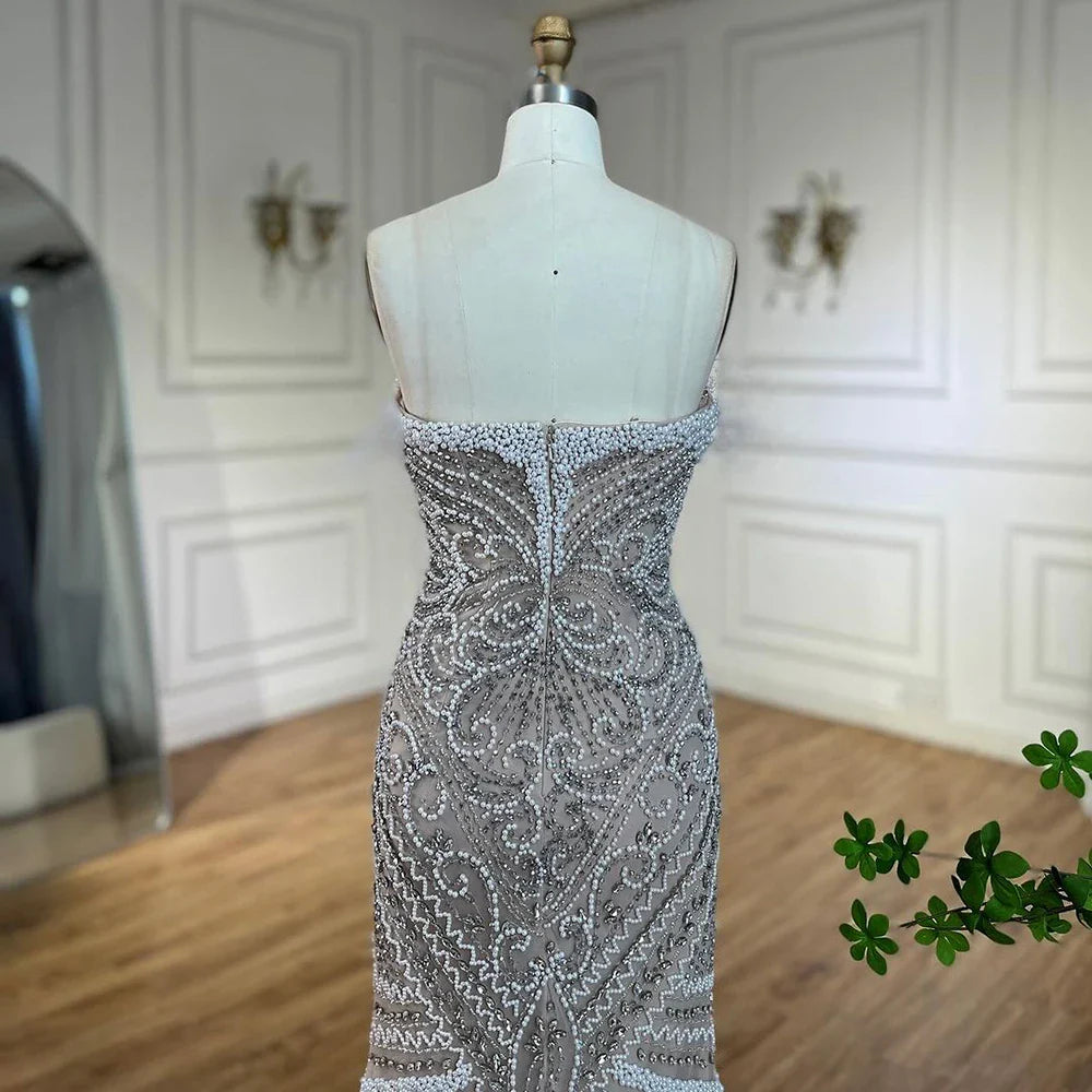 Serene Hill 2025 Weiß Nude Geteilter Meerjungfrau Perlenbesticktes Luxuriöses Abendkleid für Damen Hochzeitsfeier LA72522
