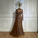 Robe de soirée sirène en perles marron luxe avec surjupe latérale LA71913A