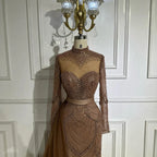 Robe de soirée sirène en perles marron luxe avec surjupe latérale LA71913A