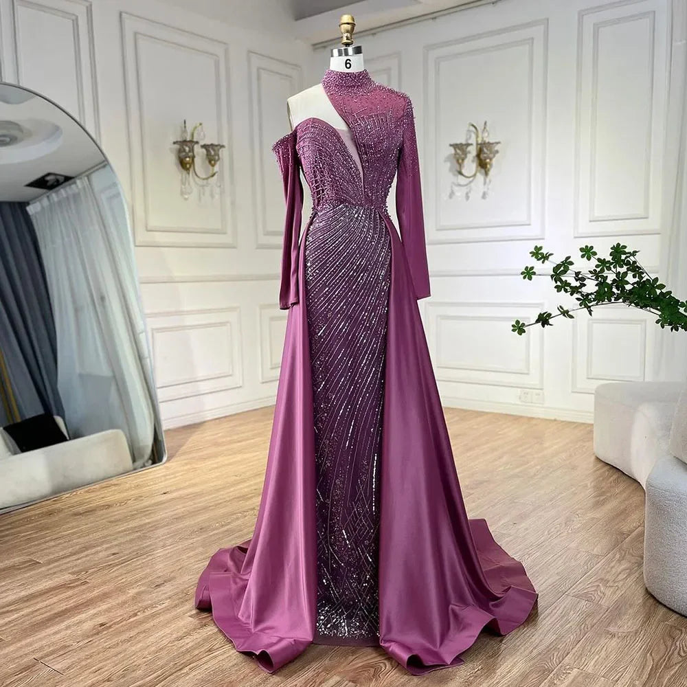 Serene Hill Abito elegante mermaid verde arabo con una spalla e perline, abito da sera di lusso Dubai per donne per feste di nozze LA72550