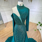 Serene Hill Abito elegante mermaid verde arabo con una spalla e perline, abito da sera di lusso Dubai per donne per feste di nozze LA72550