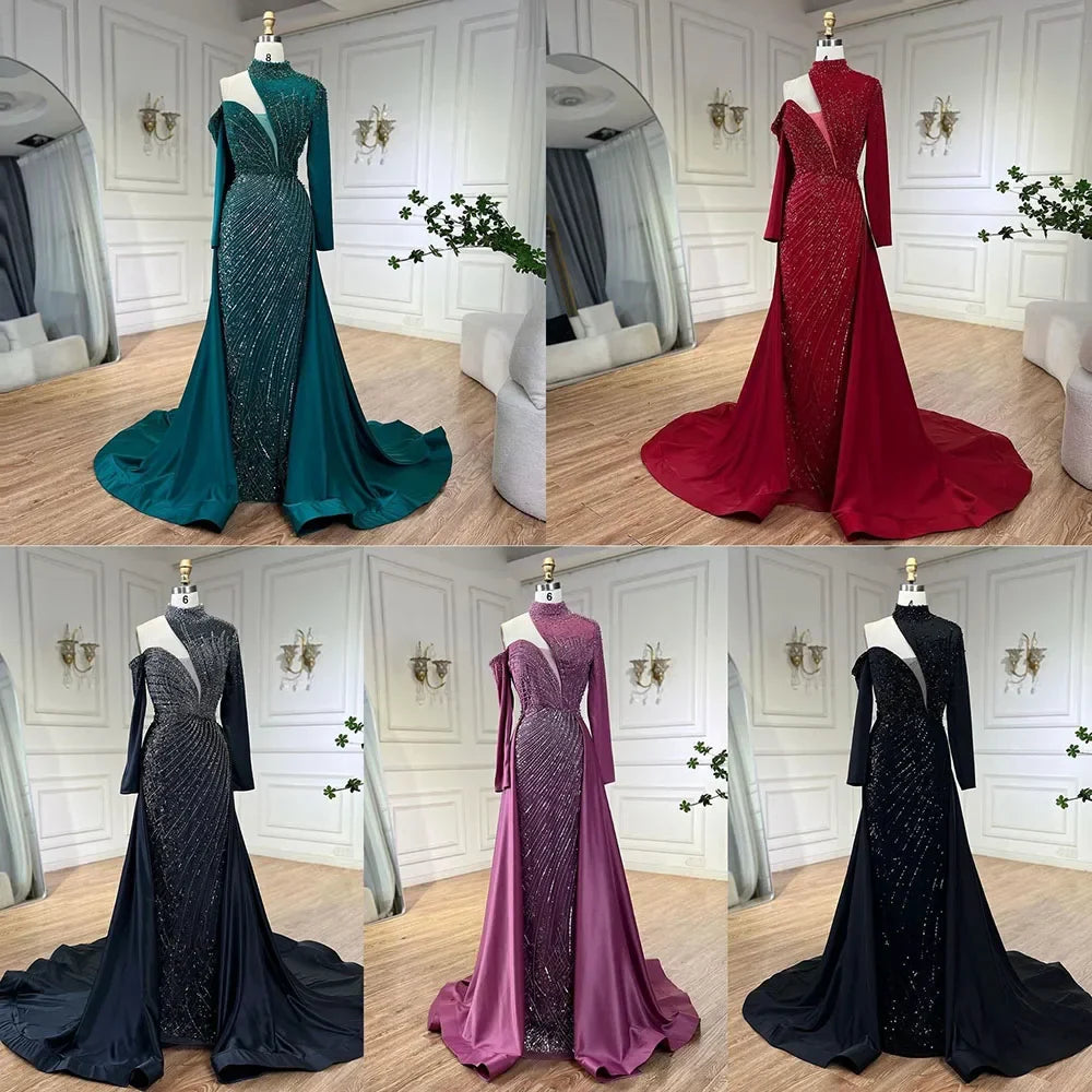 Serene Hill Abito elegante mermaid verde arabo con una spalla e perline, abito da sera di lusso Dubai per donne per feste di nozze LA72550