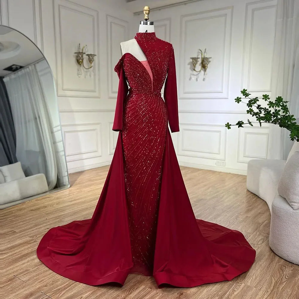 Serene Hill Abito elegante mermaid verde arabo con una spalla e perline, abito da sera di lusso Dubai per donne per feste di nozze LA72550
