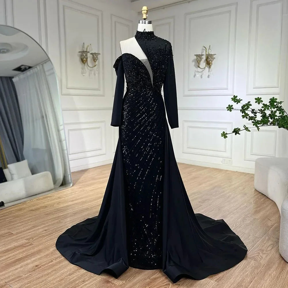 Serene Hill Abito elegante mermaid verde arabo con una spalla e perline, abito da sera di lusso Dubai per donne per feste di nozze LA72550