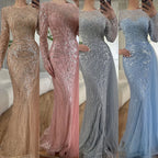 Vestidos largos árabes de noche con cuentas color caramelo estilo sirena de lujo de Dubái con sobrefalda para ocasión formal LA71673A