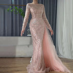 Vestidos largos árabes de noche con cuentas color caramelo estilo sirena de lujo de Dubái con sobrefalda para ocasión formal LA71673A