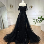 Serene Hill Gold Meerjungfrau Elegantes Ein-Schulter Überrock Perlenverzierte Luxuriöse Abendkleider Roben 2025 Für Frauen Hochzeit Fest LA72453