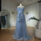 Abito da sera sirena di lusso Dubai con gonna  Cinturini a spaghetti perline azzurro chiaro per occasioni formali  LA72341A