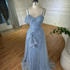 Abito da sera sirena di lusso Dubai con gonna  Cinturini a spaghetti perline azzurro chiaro per occasioni formali  LA72341A