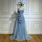 Abito da sera sirena di lusso Dubai con gonna  Cinturini a spaghetti perline azzurro chiaro per occasioni formali  LA72341A
