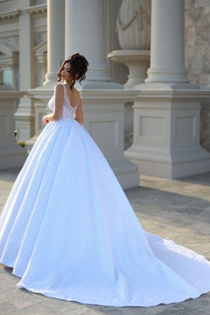 Vestido de novia sexy con tirantes hasta el suelo, sin mangas, escote en V y cuentas, con encaje
