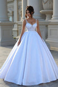 Vestido de novia sexy con tirantes hasta el suelo, sin mangas, escote en V y cuentas, con encaje