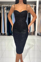 Vestidos de cóctel cortos y sexys con tirantes finos negros y encaje