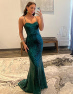 Meerjungfrau Spaghettiträger Pailletten Ballkleid