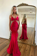 Vestido Formal Vermelho Justo com Alças Finas Sensuais