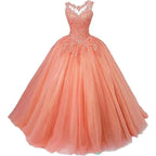 Customized Women's Beaded Lace Appliques Prom Dress Long Ball Gown Quinceanera Dresses Tulle Formal Sweet 16 Dress for T