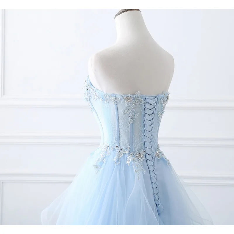 Nova luz azul suor longo senhora menina mulheres princesa baile de formatura banquete festa de casamento vestido de noiva