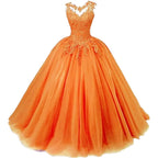 Customized Women's Beaded Lace Appliques Prom Dress Long Ball Gown Quinceanera Dresses Tulle Formal Sweet 16 Dress for T