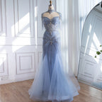 Abito da sera di lusso di Dubai con perline blu e rosa e mantellina con nappe LA72897B