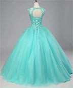 Customized Women's Beaded Lace Appliques Prom Dress Long Ball Gown Quinceanera Dresses Tulle Formal Sweet 16 Dress for T