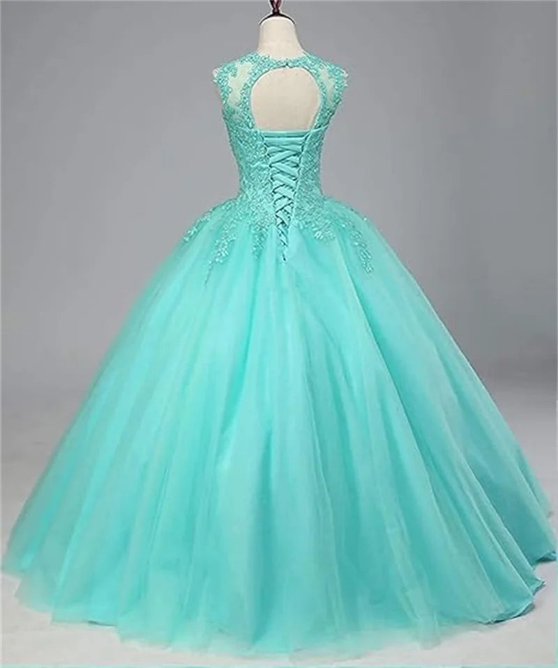 Customized Women's Beaded Lace Appliques Prom Dress Long Ball Gown Quinceanera Dresses Tulle Formal Sweet 16 Dress for T