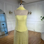 Abito da sera sirena in chiffon giallo lusso con mantella LA73007