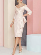 Vestido bainha com decote em V até ao joelho para mãe da noiva