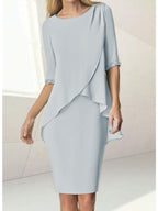 Knee Length Beaded Sheath Dress With Ruching For The Mother Of The Bride
