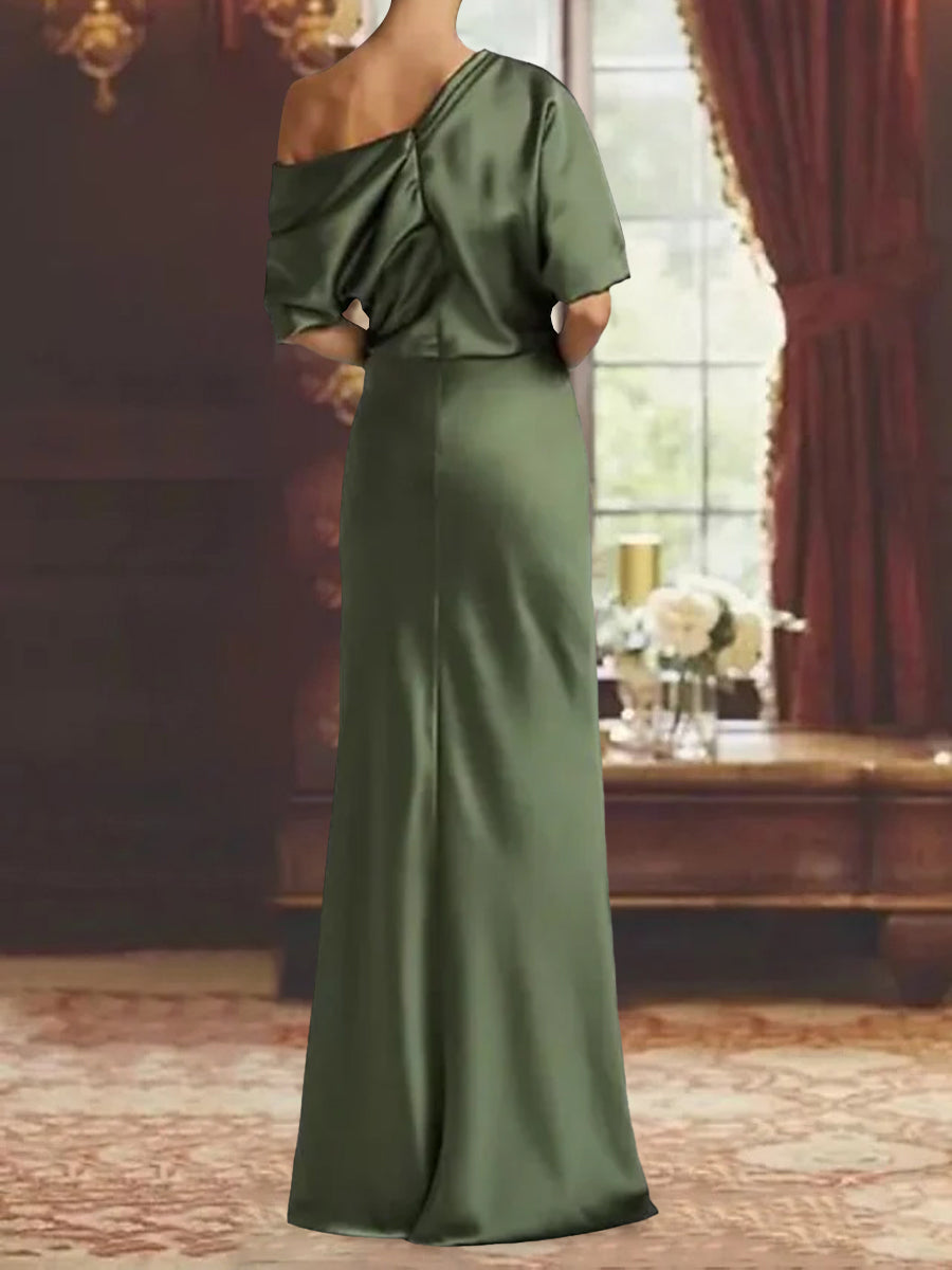 Plus Size One Shoulder Floor Length Sheath Dress For Mother Of The Bride Ruffles