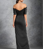 Sheath/Column Off-the-Shoulder Short Sleeves Floor-Length Mother of the Bride Dresses With Split Front