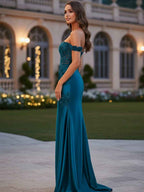 Sheath Off-the-Shoulder Appliques Lace Corset Prom Dress