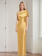 One Shoulder Sleeveless Floor Length Sheath Dress Mother Of Bride With Bowknot