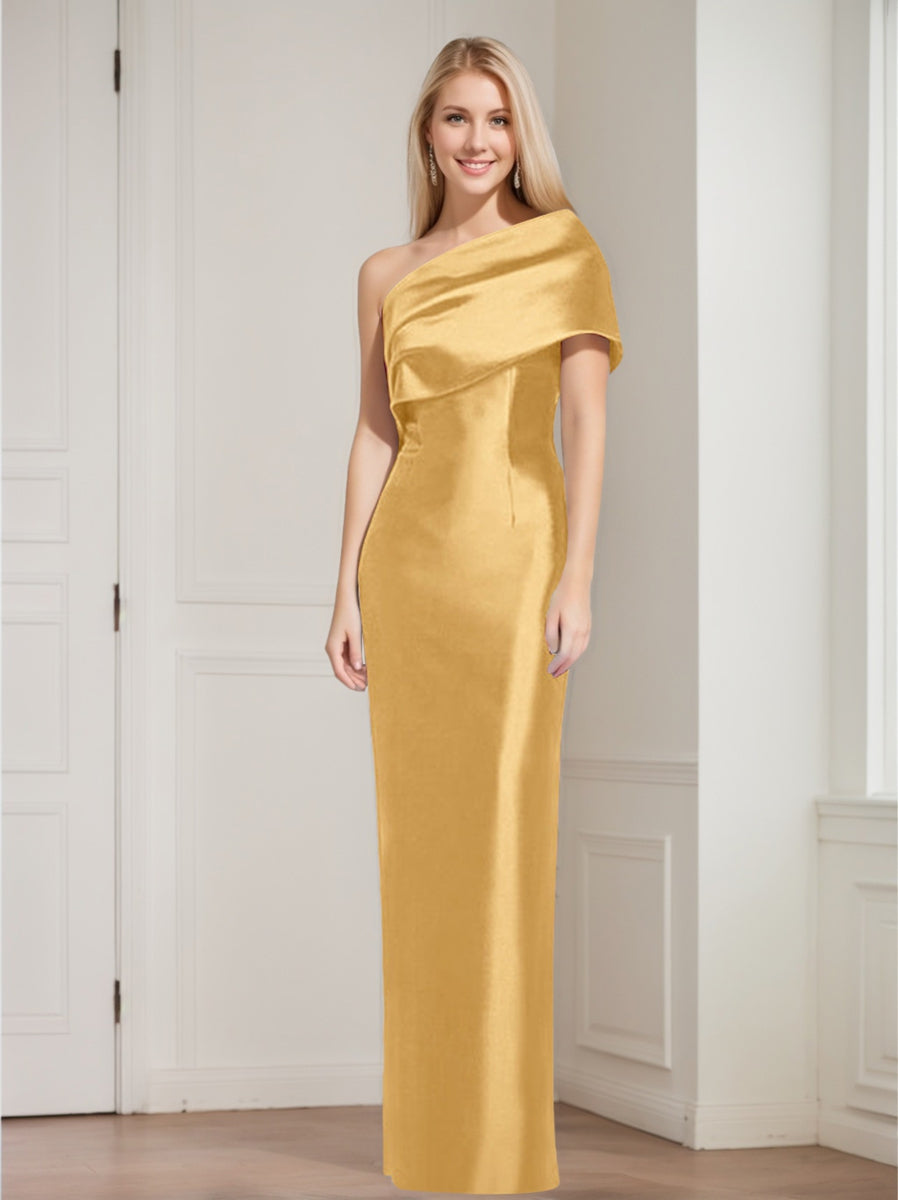 One Shoulder Sleeveless Floor Length Sheath Dress Mother Of Bride With Bowknot