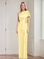 One Shoulder Sleeveless Floor Length Sheath Dress Mother Of Bride With Bowknot