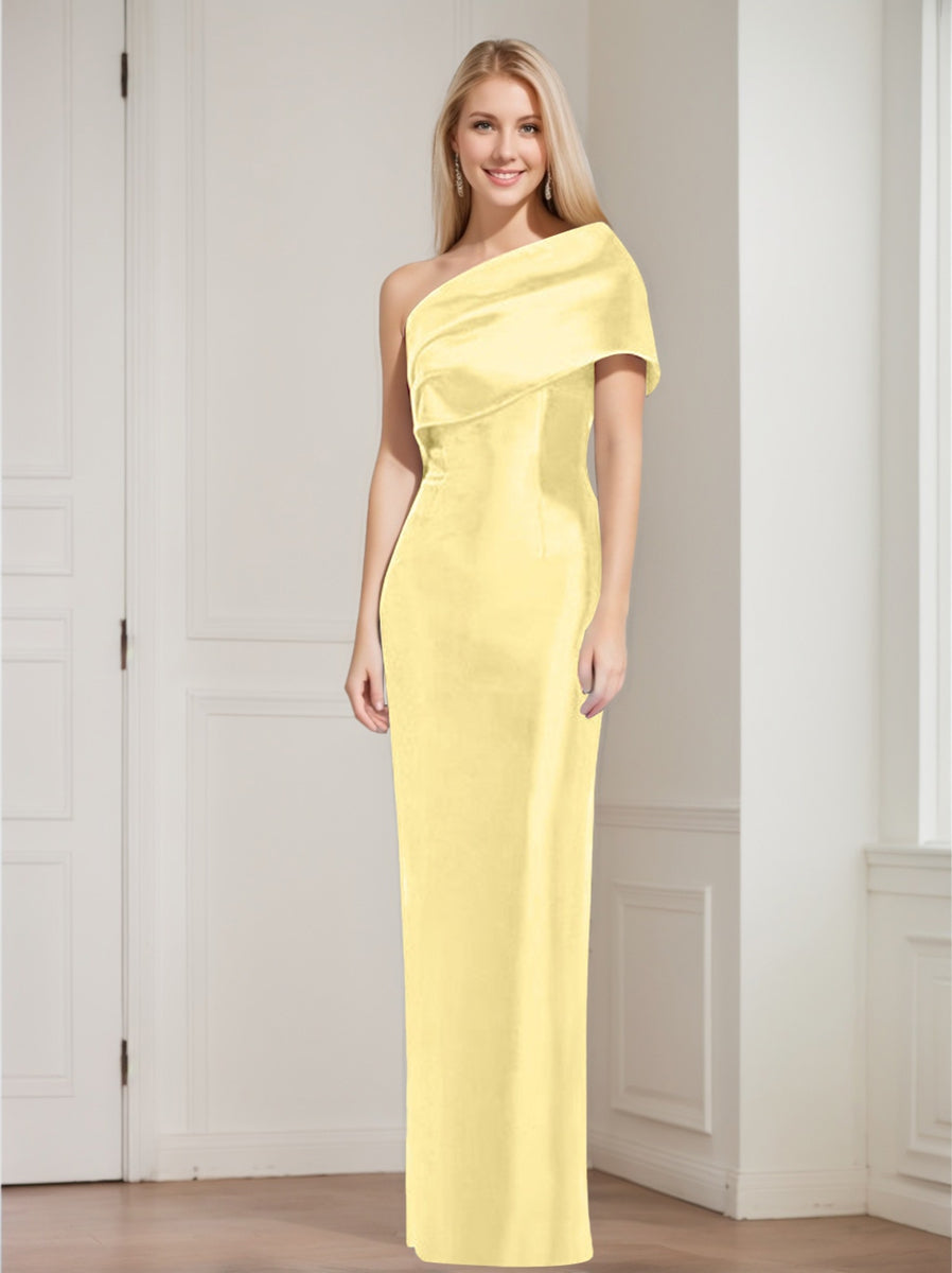 One Shoulder Sleeveless Floor Length Sheath Dress Mother Of Bride With Bowknot
