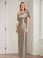 One Shoulder Sleeveless Floor Length Sheath Dress Mother Of Bride With Bowknot