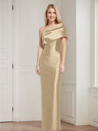 One Shoulder Sleeveless Floor Length Sheath Dress Mother Of Bride With Bowknot