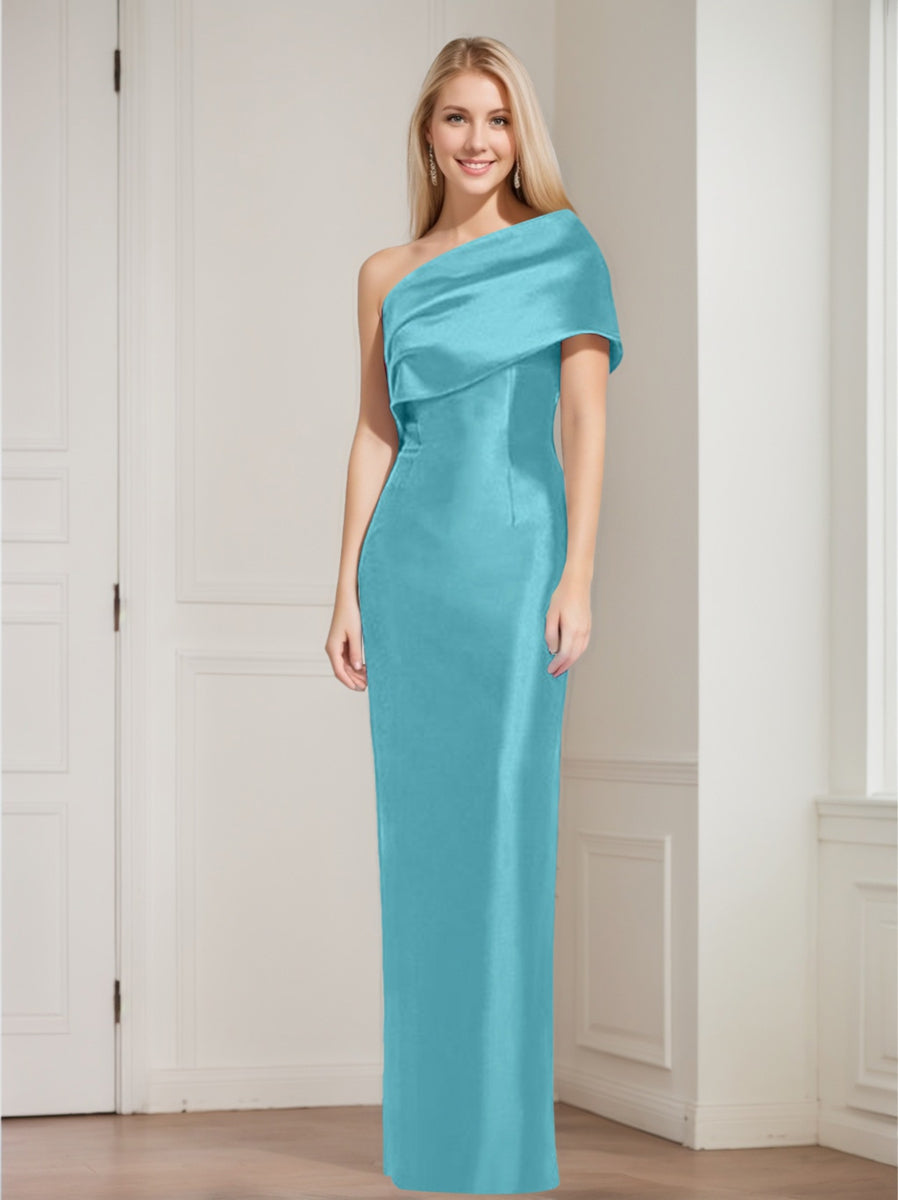 One Shoulder Sleeveless Floor Length Sheath Dress Mother Of Bride With Bowknot