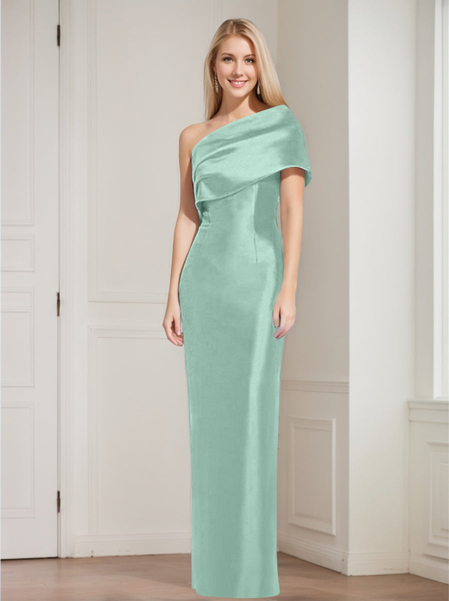 One Shoulder Sleeveless Floor Length Sheath Dress Mother Of Bride With Bowknot