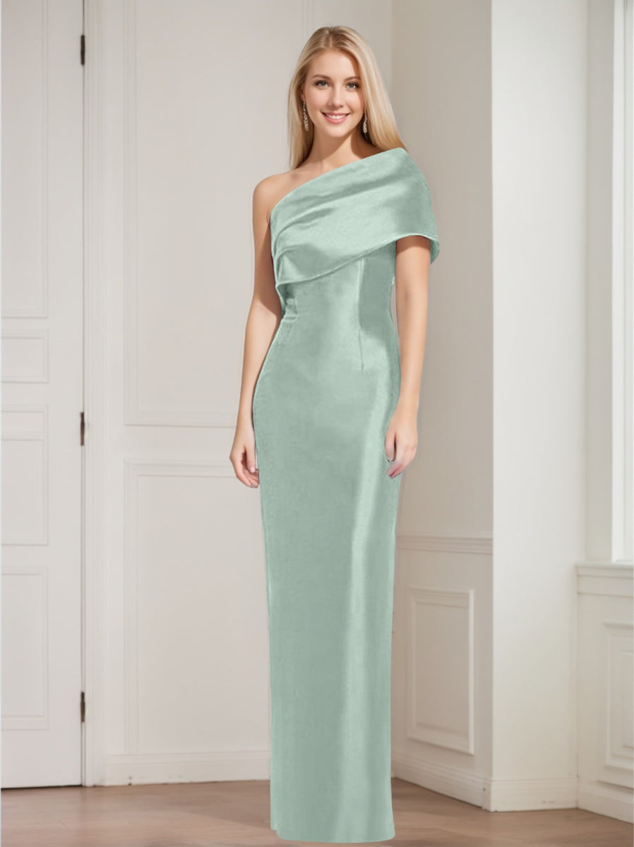 One Shoulder Sleeveless Floor Length Sheath Dress Mother Of Bride With Bowknot