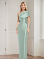 One Shoulder Sleeveless Floor Length Sheath Dress Mother Of Bride With Bowknot