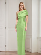 One Shoulder Sleeveless Floor Length Sheath Dress Mother Of Bride With Bowknot