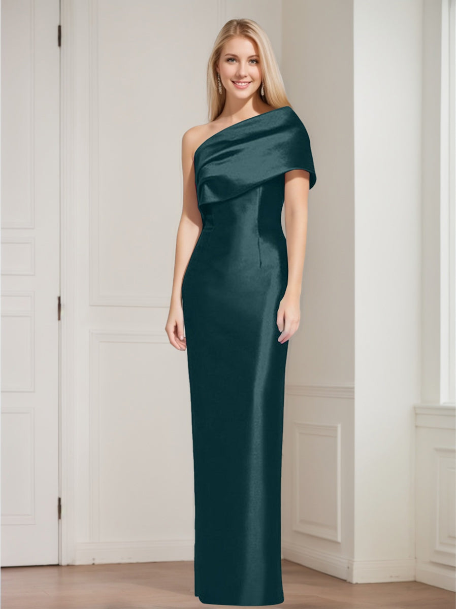 One Shoulder Sleeveless Floor Length Sheath Dress Mother Of Bride With Bowknot