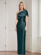 One Shoulder Sleeveless Floor Length Sheath Dress Mother Of Bride With Bowknot