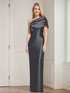 One Shoulder Sleeveless Floor Length Sheath Dress Mother Of Bride With Bowknot