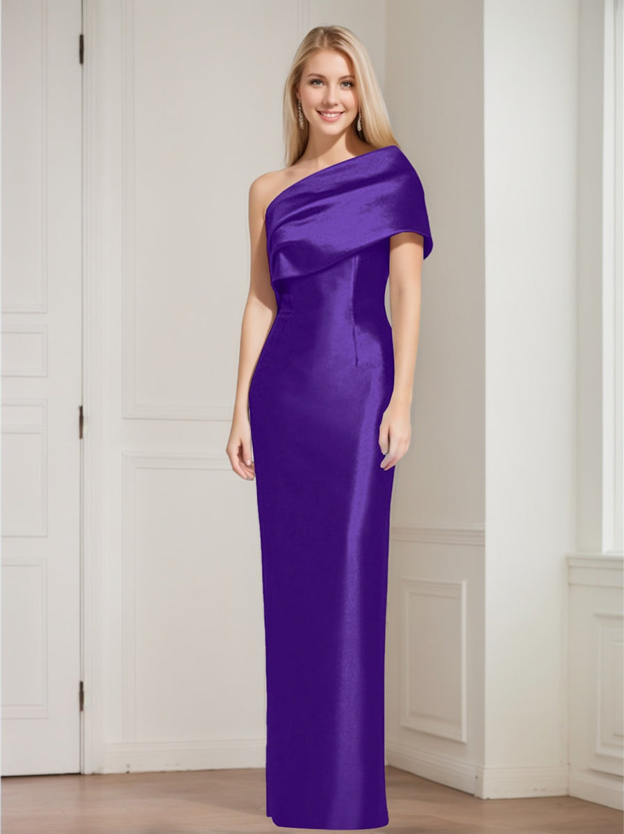 One Shoulder Sleeveless Floor Length Sheath Dress Mother Of Bride With Bowknot