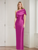 One Shoulder Sleeveless Floor Length Sheath Dress Mother Of Bride With Bowknot